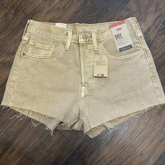 NWT Levis Shorts Womens 27 Tan 501 Button Fly Cut Off High Rise Jean Denim - Picture 1 of 12